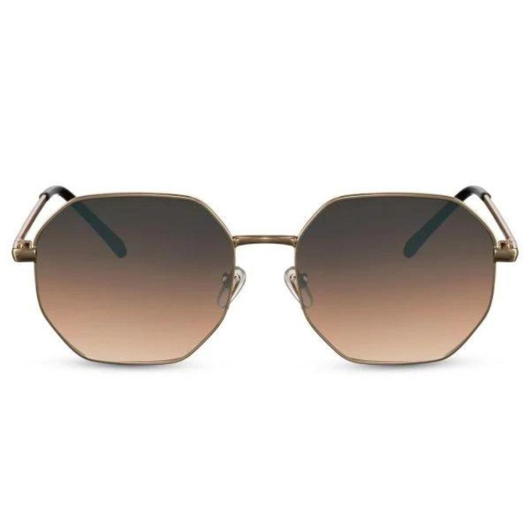 Γυαλιά ηλίου Malta της Exposure Sunglasses με προστασία UV400 σε χρυσό χρώμα σκελετού και καφέ φακό.