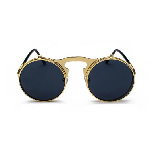 Στρογγυλά Γυαλιά Ηλίου Arch της Exposure Sunglasses με προστασία UV400 σε χρυσό χρώμα σκελετού και μαύρο φακό.