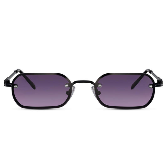 Ορθογώνια Γυαλιά ηλίου New York από την Exposure Sunglasses με προστασία UV400 με μαύρο σκελετό και μωβ φακό.