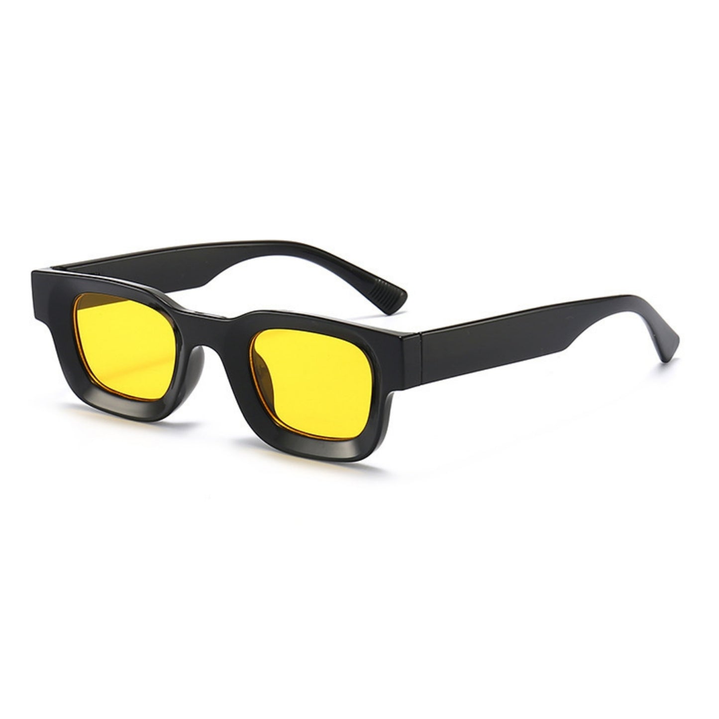 Τετράγωνα Γυαλιά ηλίου Taf από την Exposure Sunglasses με προστασία UV400 με μαύρο σκελετό και κίτρινο φακό.Πλαινή όψη.
