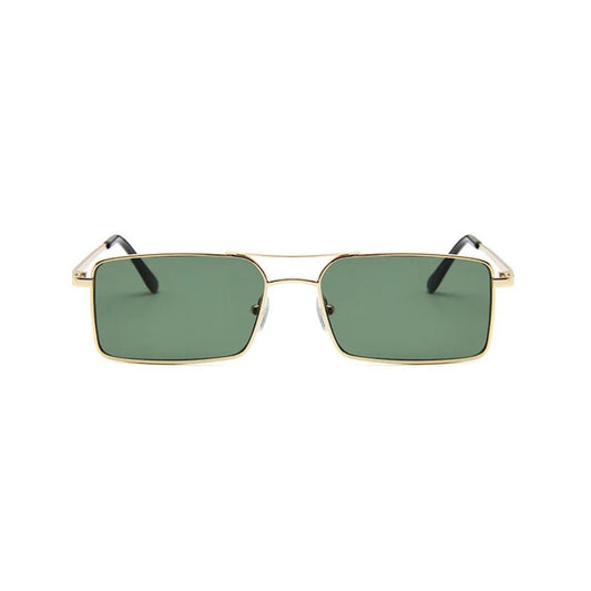 Ορθογώνια Γυαλιά Ηλίου California της Exposure Sunglasses με προστασία UV400 σε χρυσό χρώμα σκελετού και πράσινο φακό.