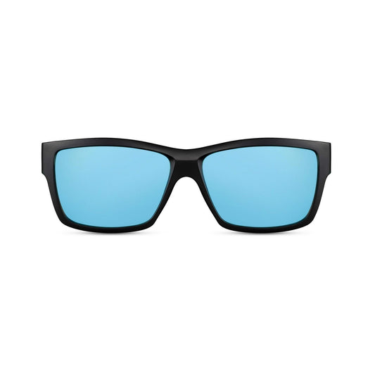 Τετράγωνα Γυαλιά ηλίου Cape της Exposure Sunglasses με προστασία UV400 με μαύρο σκελετό και μπλε φακό.