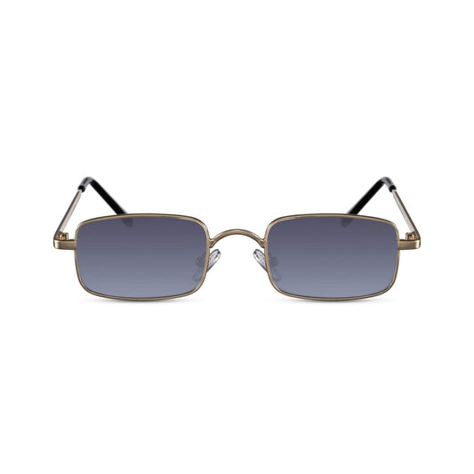Ορθογώνια Γυαλιά ηλίου Celestial της Exposure Sunglasses με προστασία UV400 με χρυσό σκελετό και μπλε φακό.