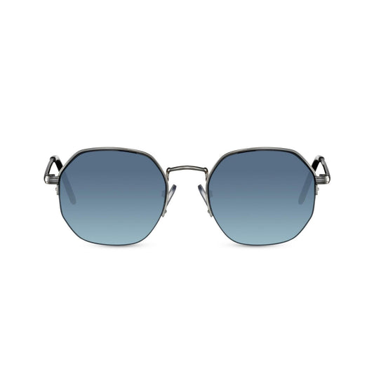 Γυαλιά ηλίου Dubai της Exposure Sunglasses με προστασία UV400 σε ασημί χρώμα σκελετού και μπλε φακό