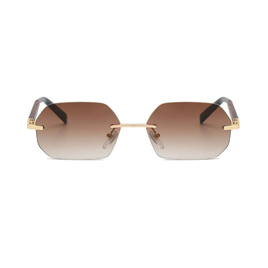Rimless Γυαλιά ηλίου Lyss της Exposure Sunglasses με προστασία UV400 σε χρυσό χρώμα σκελετού και καφέ φακό.