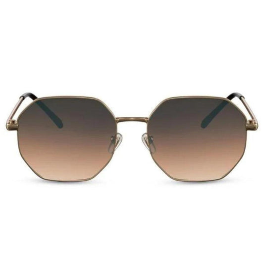 Γυαλιά ηλίου Malta της Exposure Sunglasses με προστασία UV400 σε χρυσό χρώμα σκελετού και καφέ φακό.