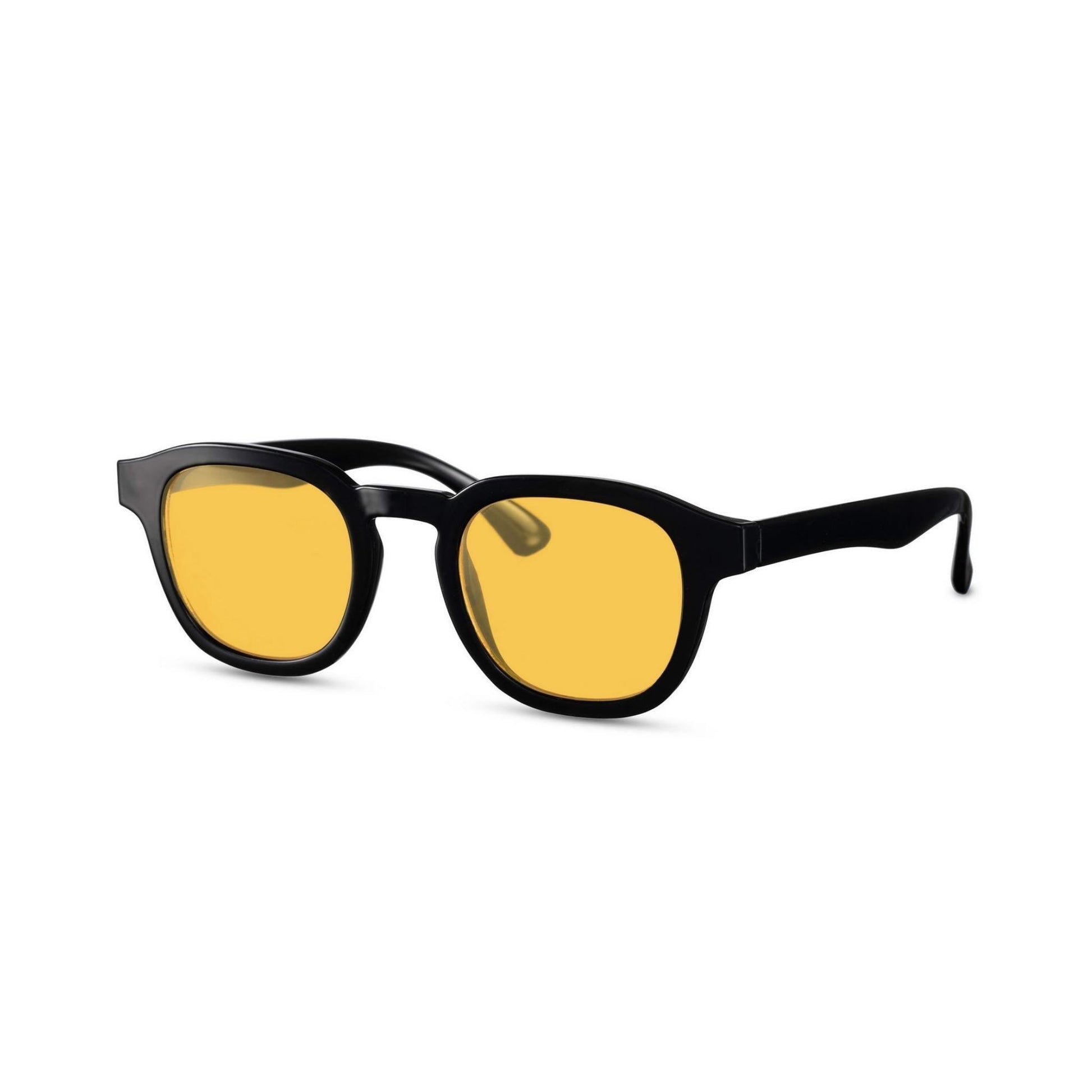 Γυαλιά ηλίου Montreal της Exposure Sunglasses με προστασία UV400 με μαύρο σκελετό και κίτρινο φακό.Πλάγια προβολή.