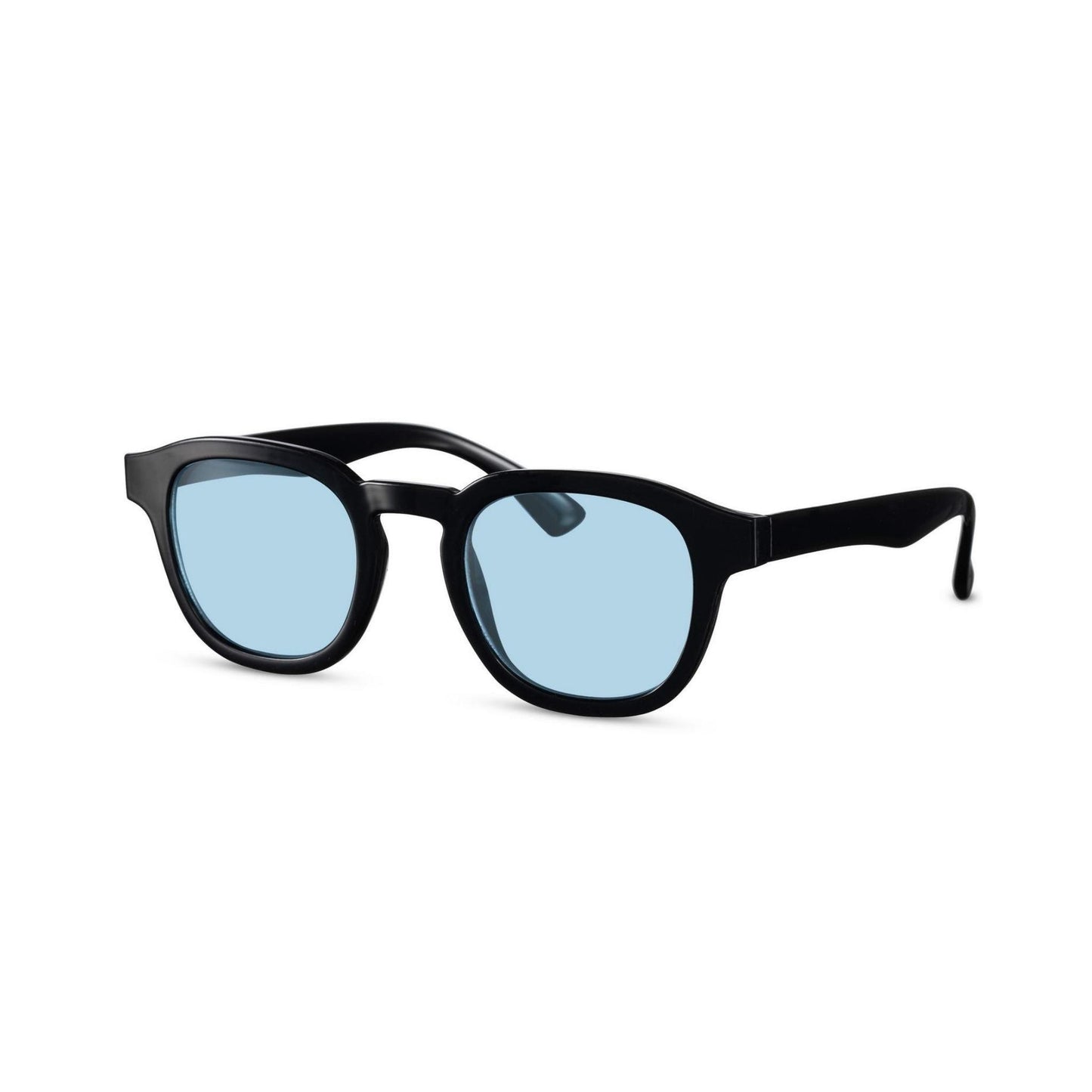 Γυαλιά ηλίου Montreal της Exposure Sunglasses με προστασία UV400 με μαύρο σκελετό και μπλε φακό.Πλάγια προβολή.