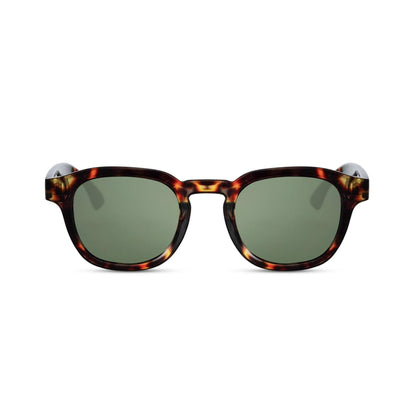 Γυαλιά ηλίου Montreal της Exposure Sunglasses με προστασία UV400 με καφέ σκελετό και πράσινο φακό.