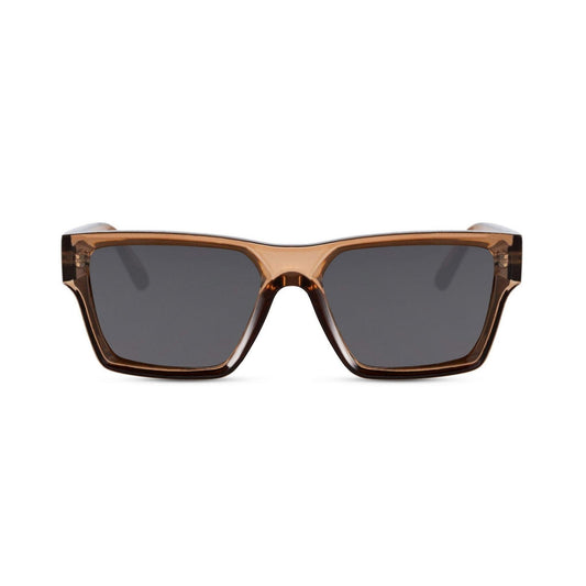 Γυαλιά ηλίου Moral της Exposure Sunglasses με προστασία UV400 με καφέ σκελετό και μαύρο φακό. Πλάγια προβολή