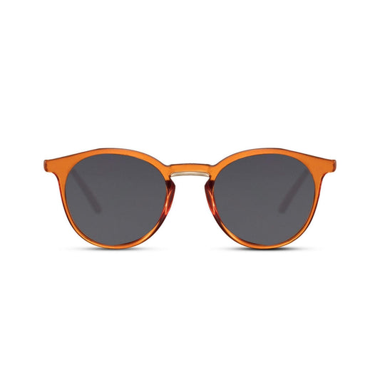 Στρογγυλά Γυαλιά ηλίου Till από την Exposure Sunglasses με προστασία UV400 με πορτοκαλί σκελετό και μαύρο φακό.