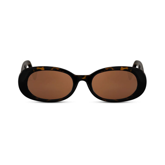 Οβάλ Γυαλιά ηλίου Vene από την Exposure Sunglasses με προστασία UV400 με μαύρο σκελετό και καφέ φακό.