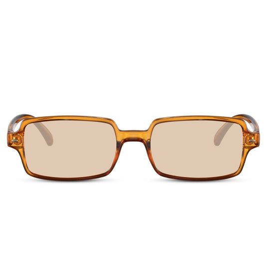 Ορθογώνια Γυαλιά Ηλίου Austin της Exposure Sunglasses με προστασία UV400 σε πορτοκαλί χρώμα σκελετού και καφέ φακό.