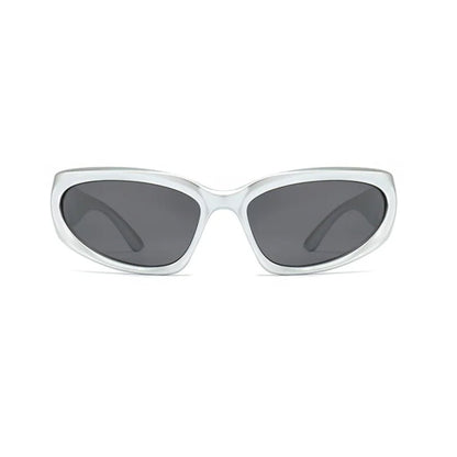Γυαλιά Ηλίου Huban από την Exposure Sunglasses με προστασία UV400 σε ασημί χρώμα σκελετού και μαύρο φακό.