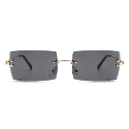 Ορθογώνια Γυαλιά ηλίου Ritz από την Exposure Sunglasses με προστασία UV400 με χρυσό σκελετό και μαύρο φακό.